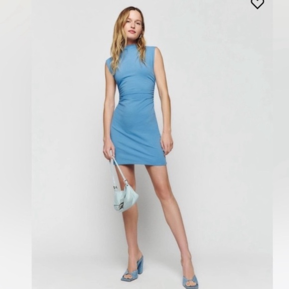Reformation Alden Stretch Knit Mini Dress Sleeveless Dusk Blue Small - Picture 2 of 15